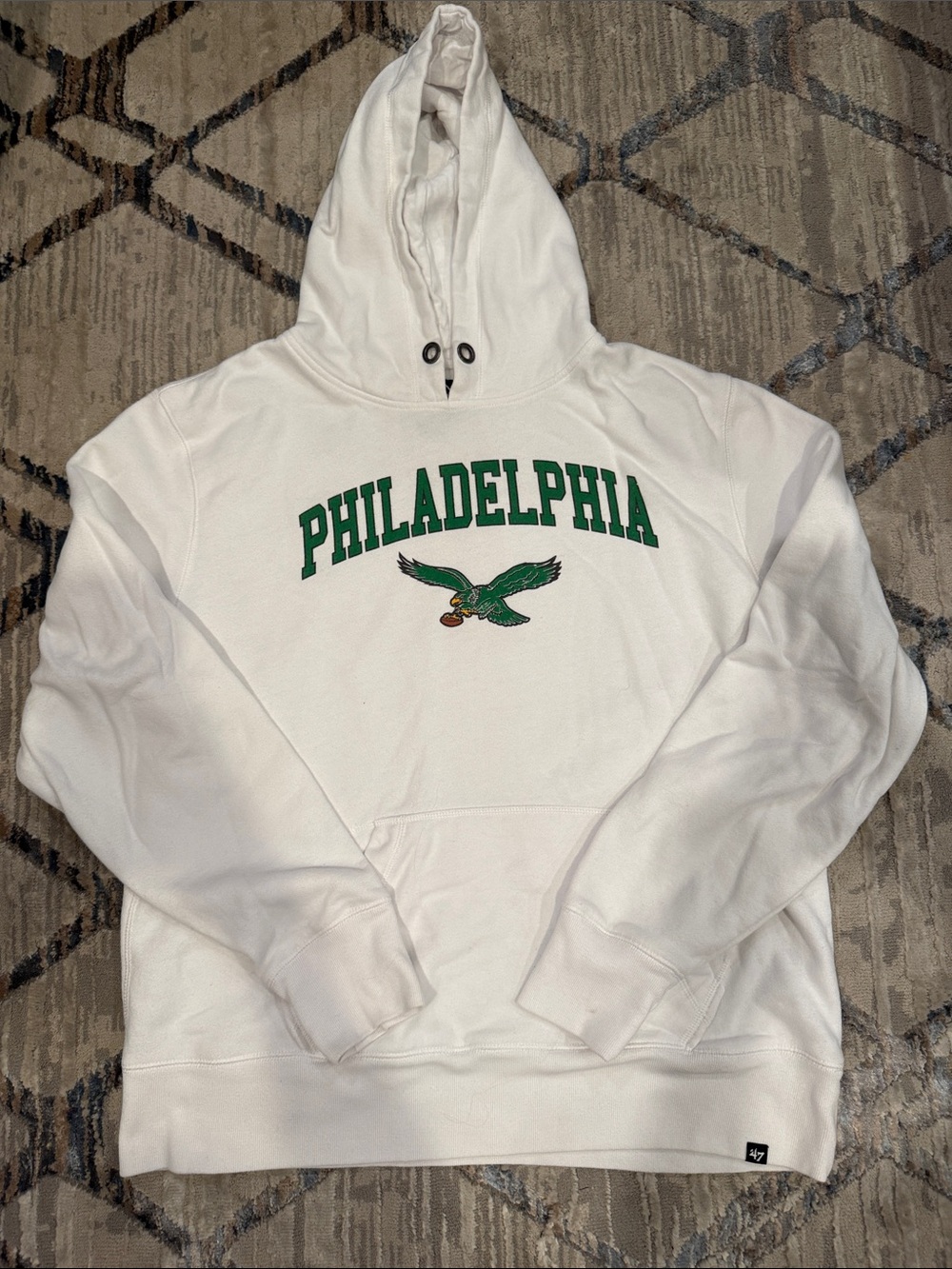 47 White Hoodie with Green Philadelphia Eagles Graphic